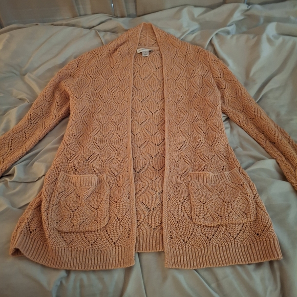 Christopher & Banks Women's Open Front Crochet Sweater In Peach Color - Picture 3 of 8